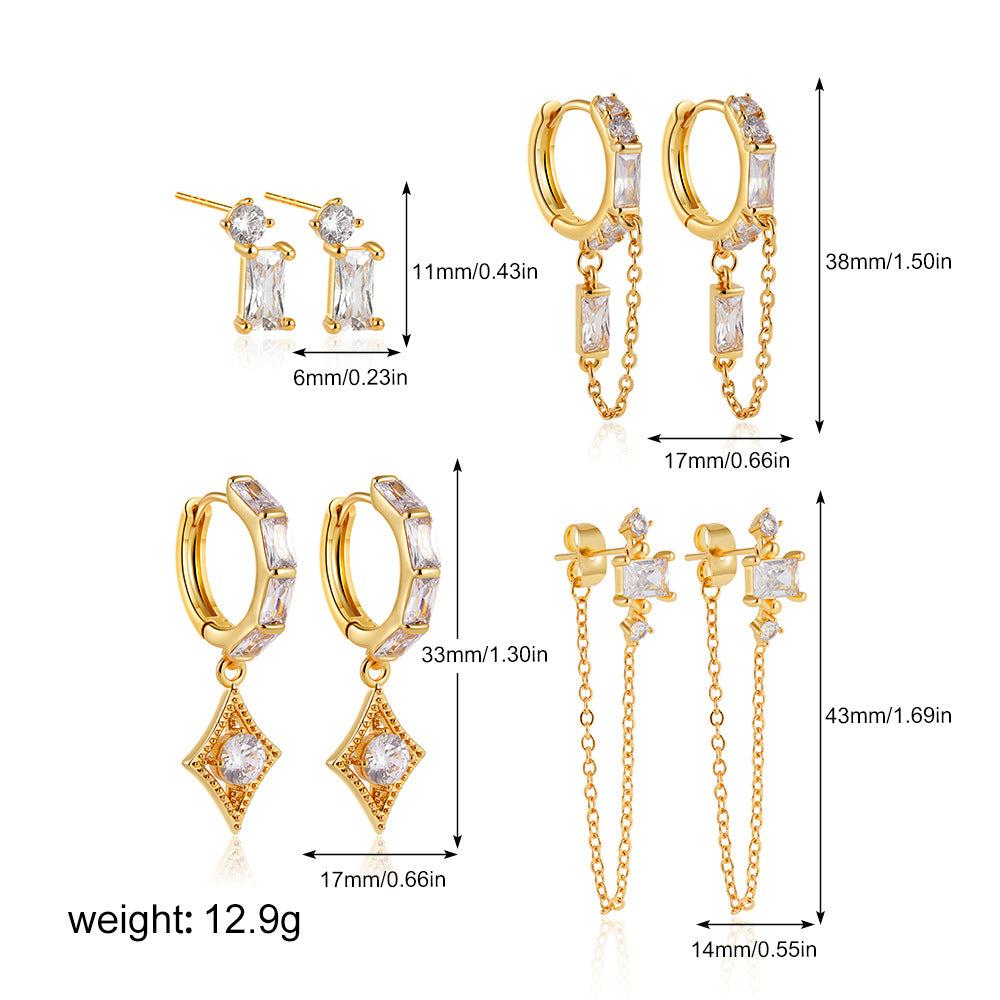Gold Tone Crystal Drop & Hoop Earring Set, Coordinated Trio