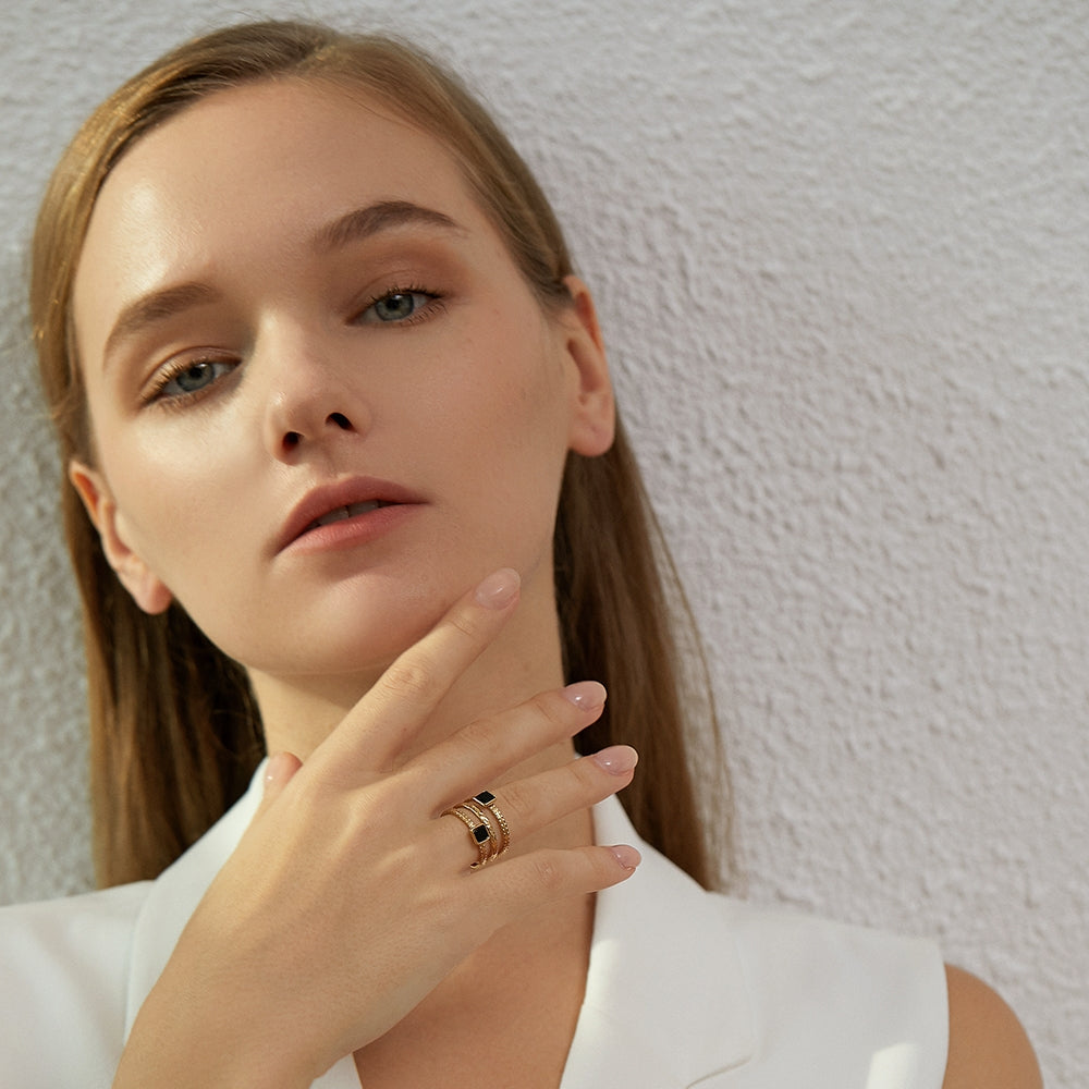 Triple-Band Black Square Wrap Ring