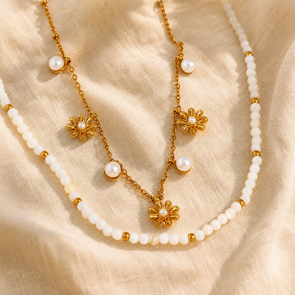 Daisy Pearl Layering Necklace