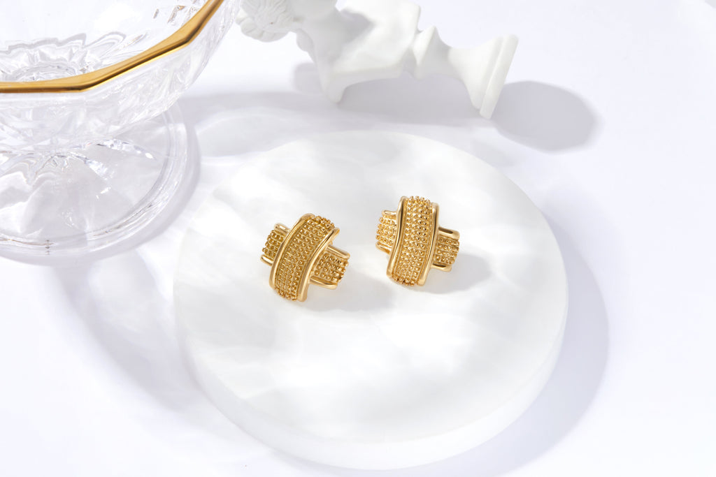 Hammered Crossed Knot Earrings, Textured Geometric