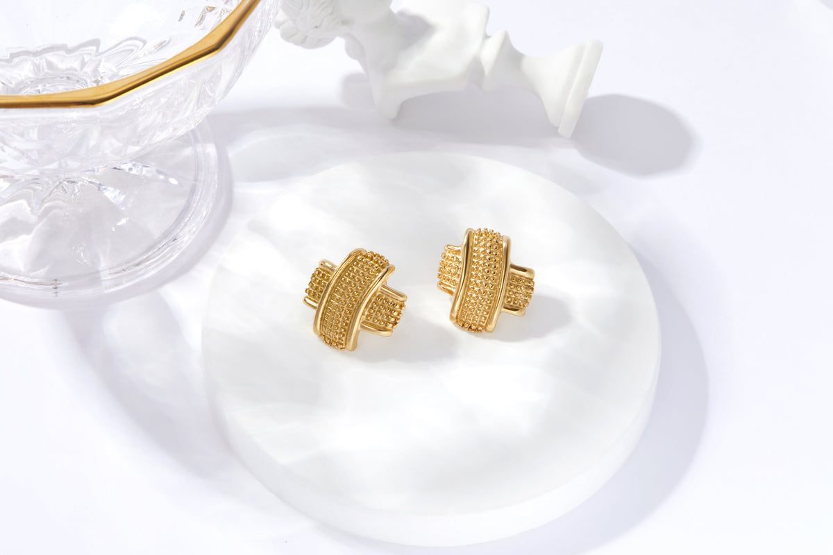 Hammered Crossed Knot Earrings, Textured Geometric