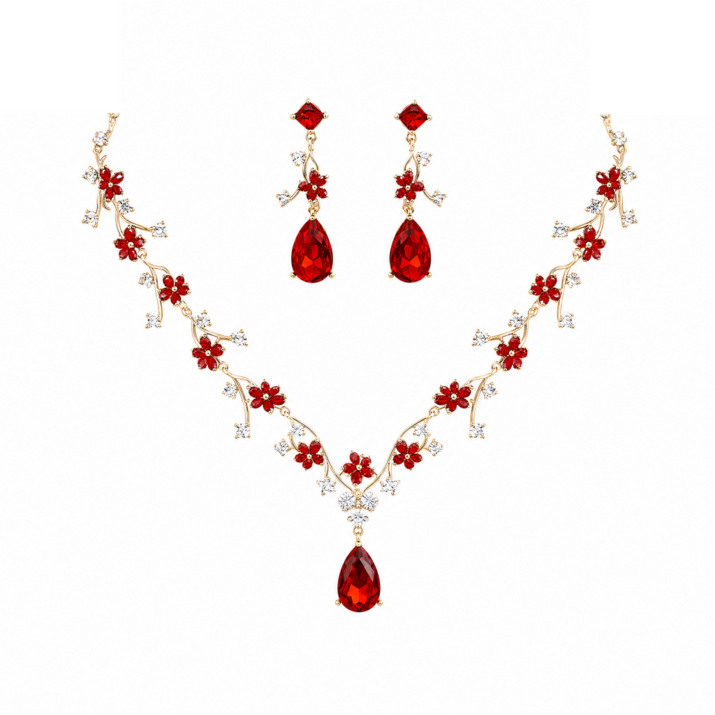 Two-Piece Teardrop Crystal Floral Set
