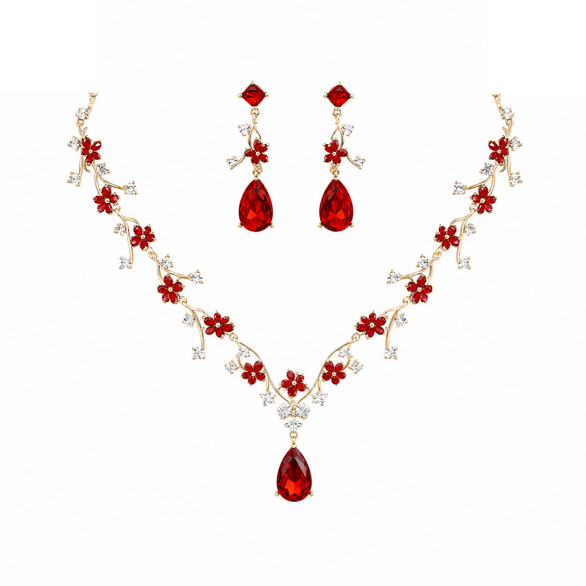Two-Piece Teardrop Crystal Floral Set