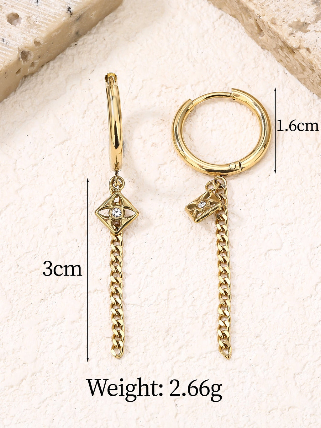 Vintage Link Gold Dangle Drop Hoop Earrings