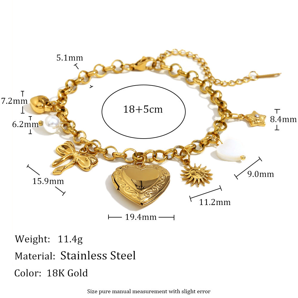 Chunky Mixed Charm Locket Bracelet, 18K Gold Plated Heart & Star Charms