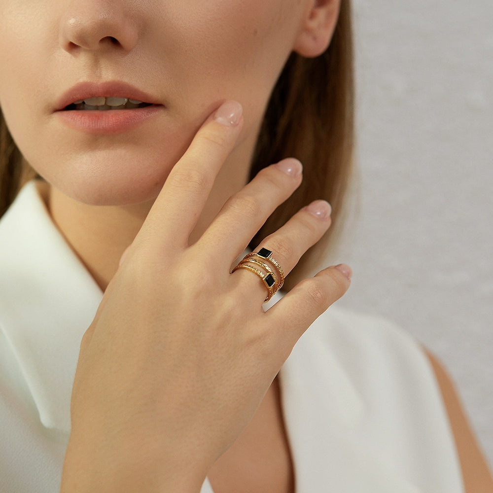 Triple-Band Black Square Wrap Ring