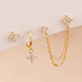 3-Piece Crystal Floral Single-Ear Stacking Earring Set