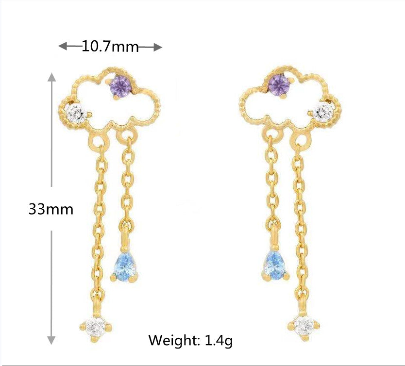 CZ Cloud Chain Drop Earrings, Multicolor Stone Accents