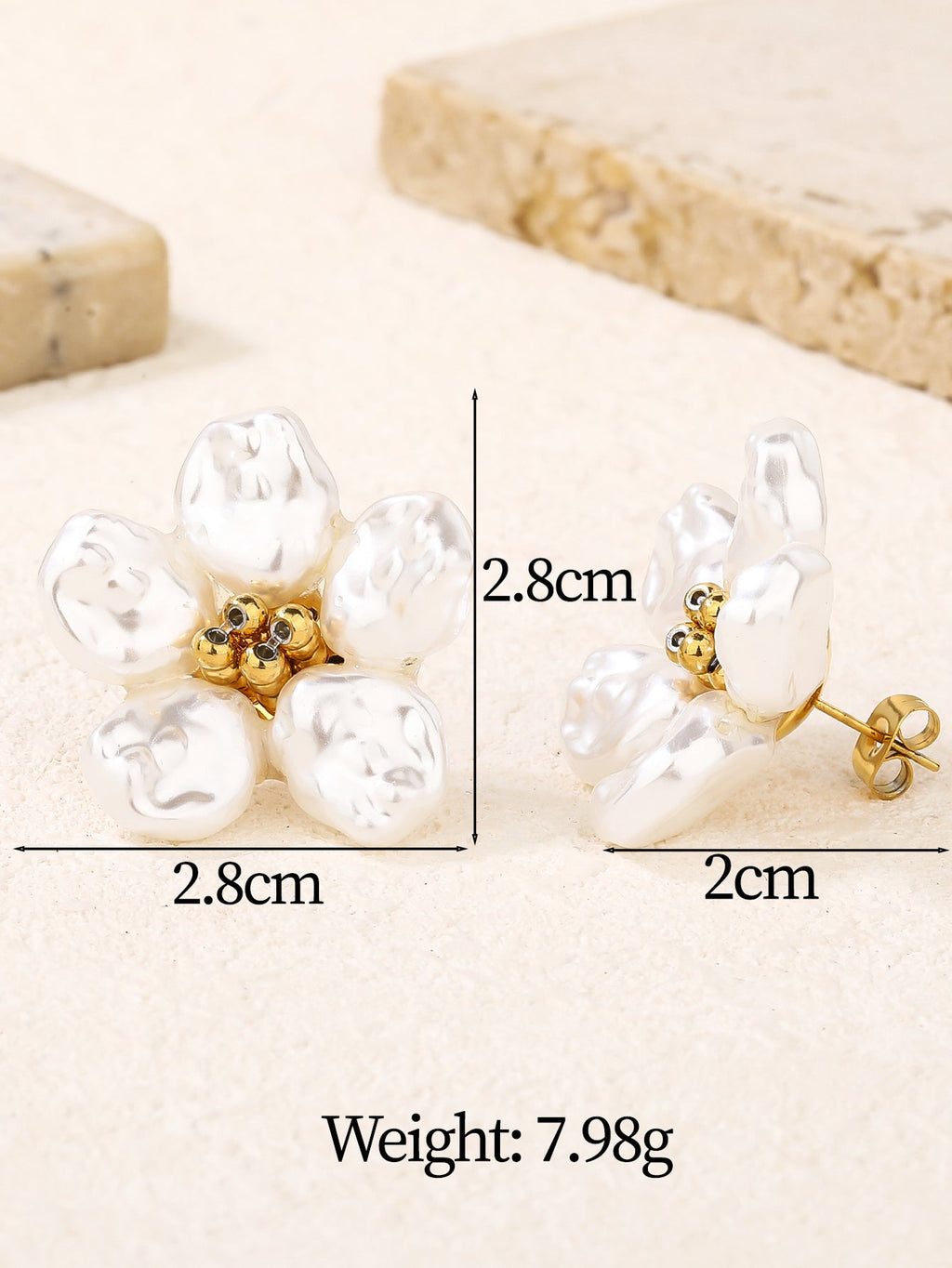 Baroque Pearl Flower Stud Earrings, 2.8cm Floral Stud