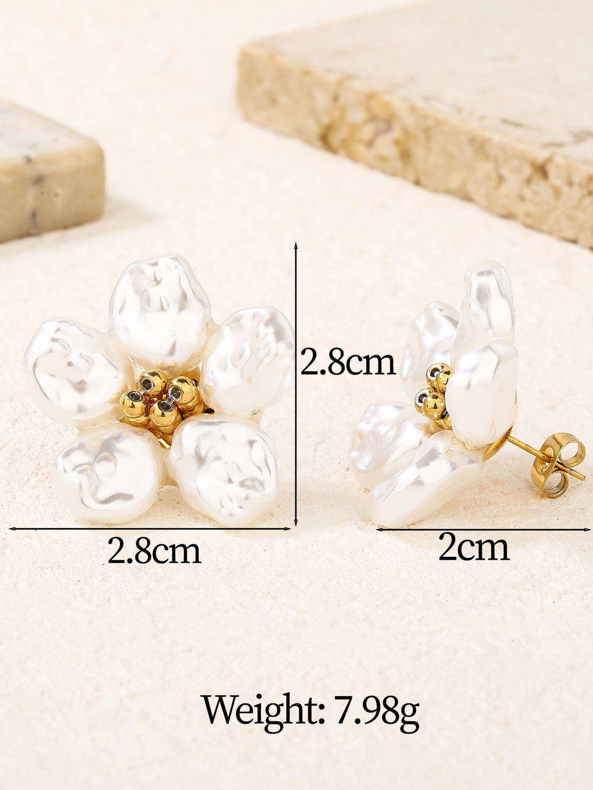 Baroque Pearl Flower Stud Earrings, 2.8cm Floral Stud