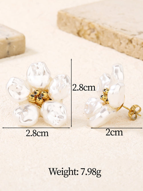 Baroque Pearl Flower Stud Earrings, 2.8cm Floral Stud