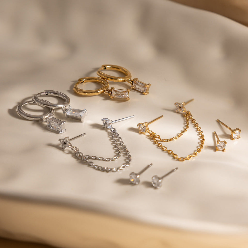 CZ Layered Chain Ear Stack Set, Curated Ear Look