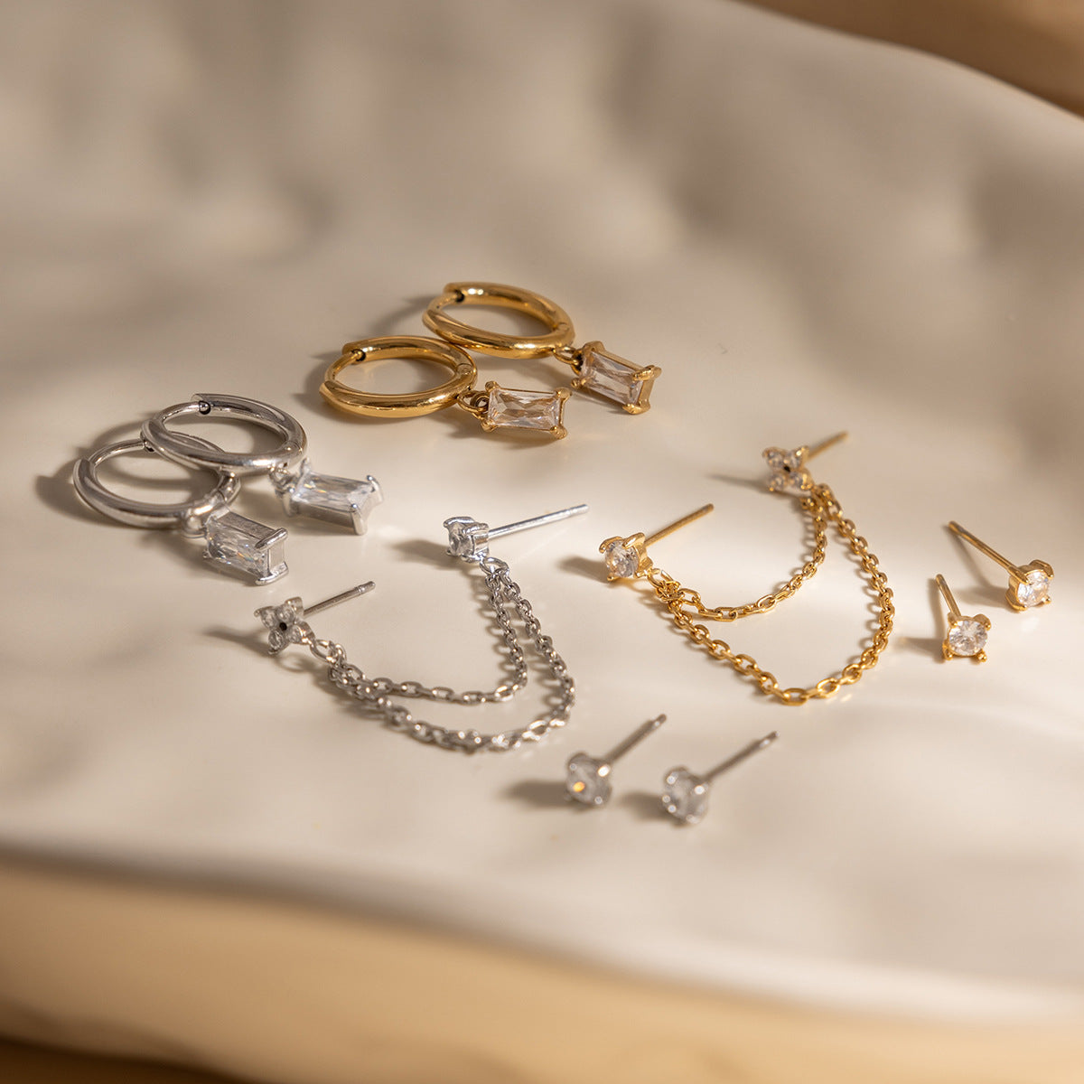 CZ Layered Chain Ear Stack Set, Curated Ear Look