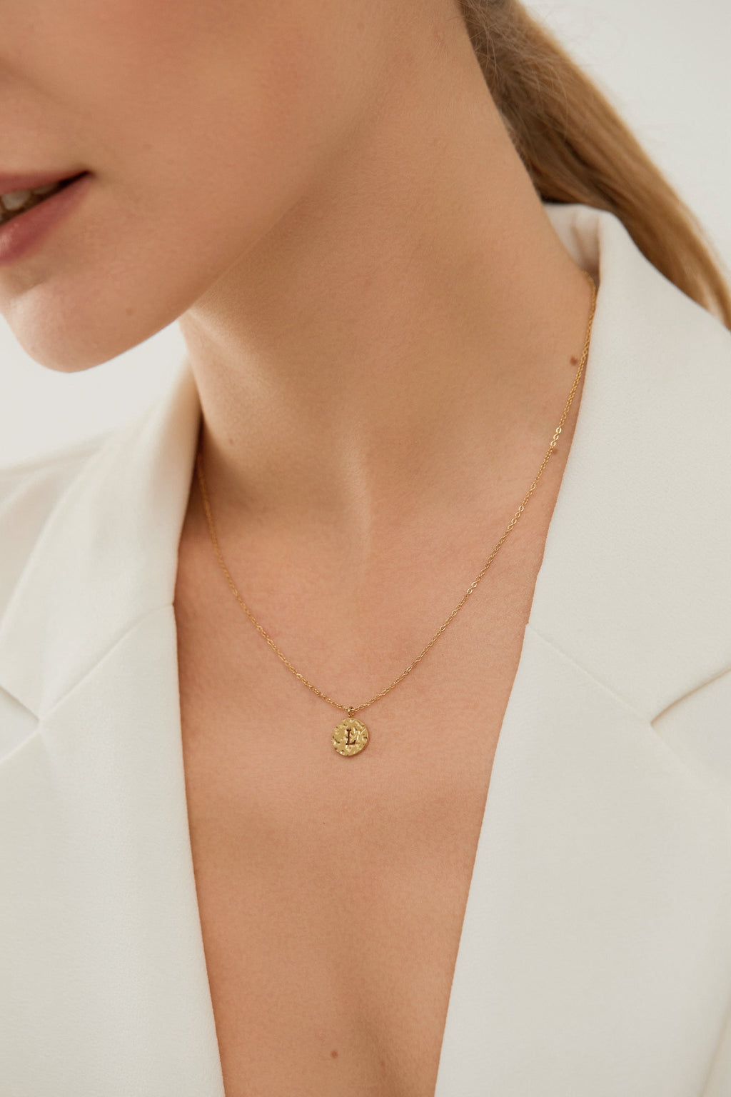 Hammered Initial Coin Pendant Necklace