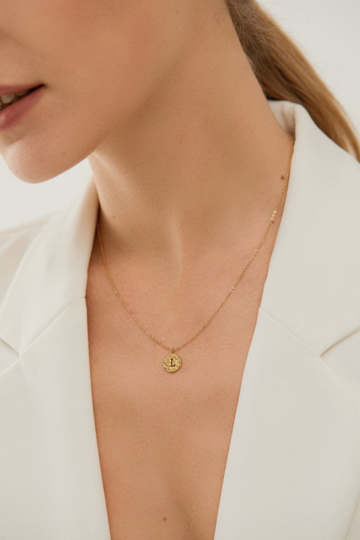 Hammered Initial Coin Pendant Necklace