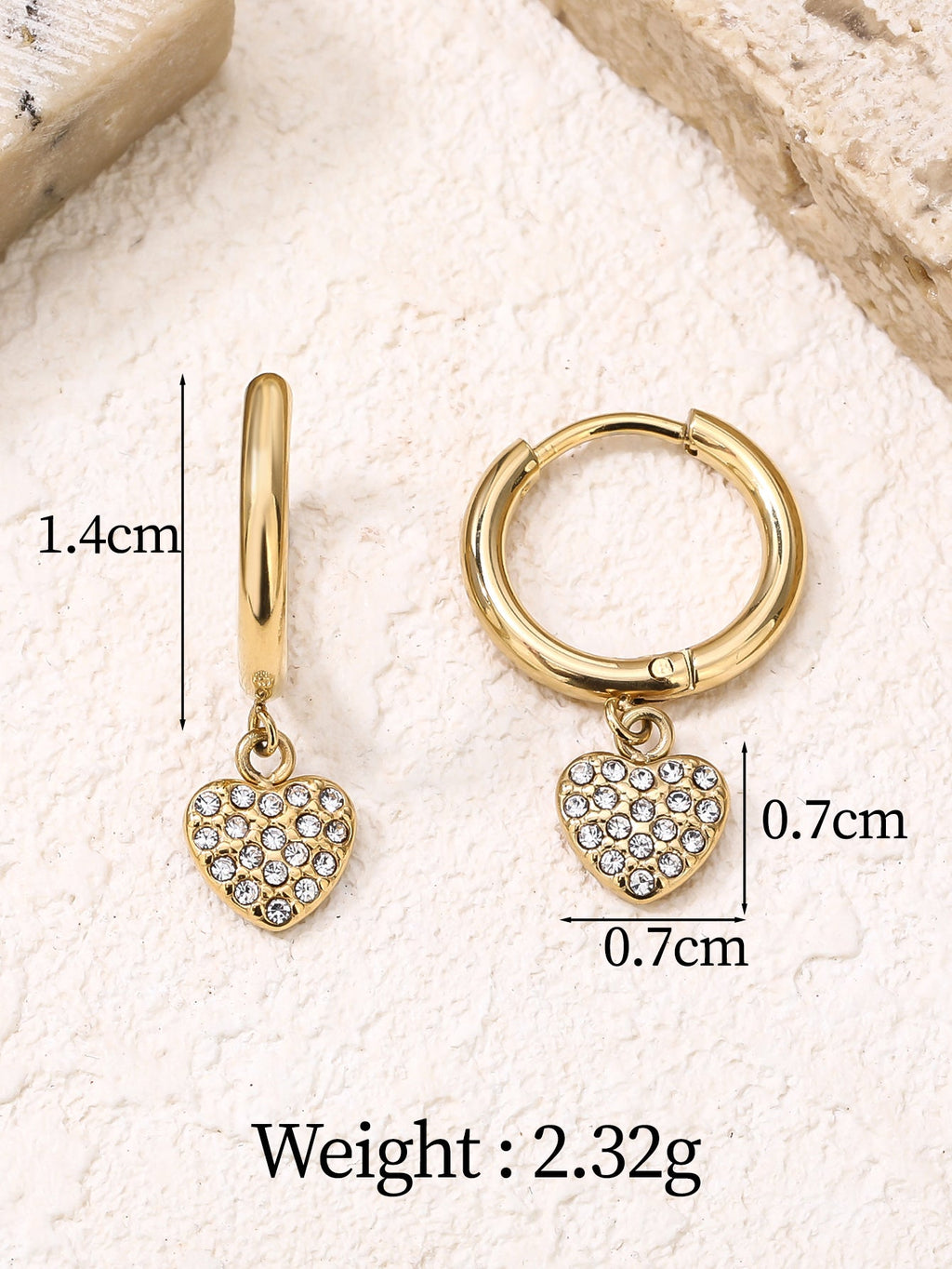 Heart CZ Dangle Drop Earrings, Dainty Everyday Style