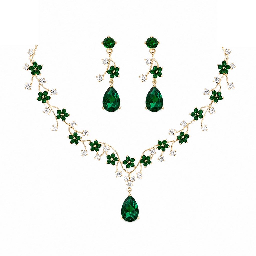 Two-Piece Teardrop Crystal Floral Set