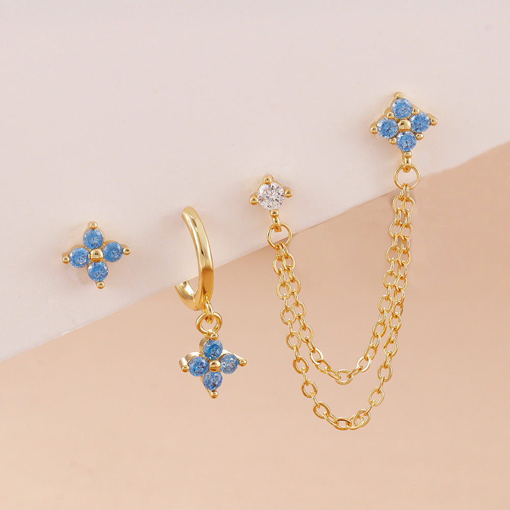 3-Piece Crystal Floral Single-Ear Stacking Earring Set
