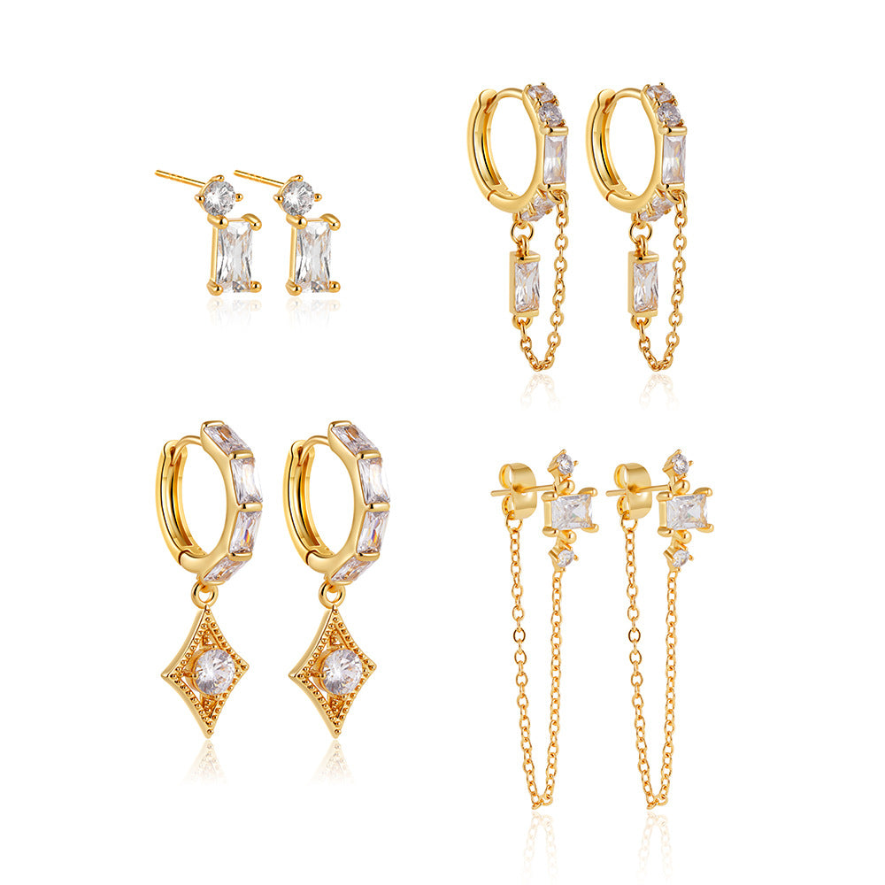 Gold Tone Crystal Drop & Hoop Earring Set, Coordinated Trio