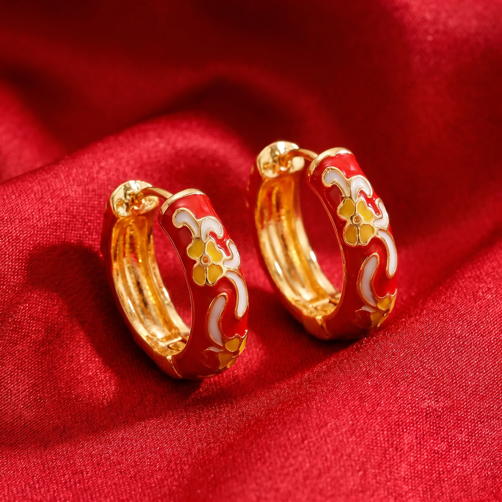 Floral Enamel Chunky Huggie Hoop Earrings, 6 Colorways