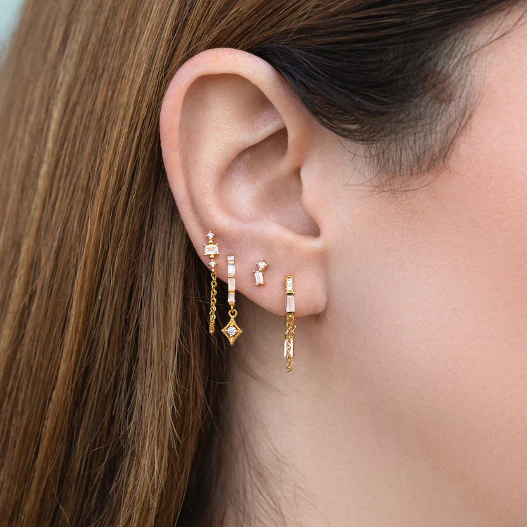 Gold Tone Crystal Drop & Hoop Earring Set, Coordinated Trio