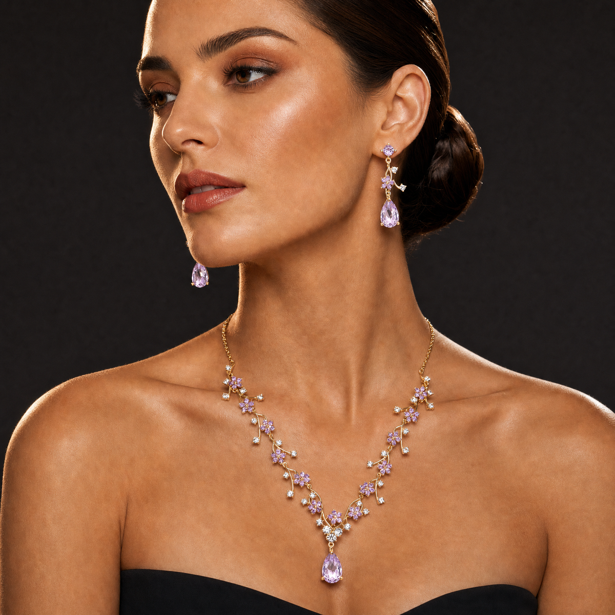 Two-Piece Teardrop Crystal Floral Set