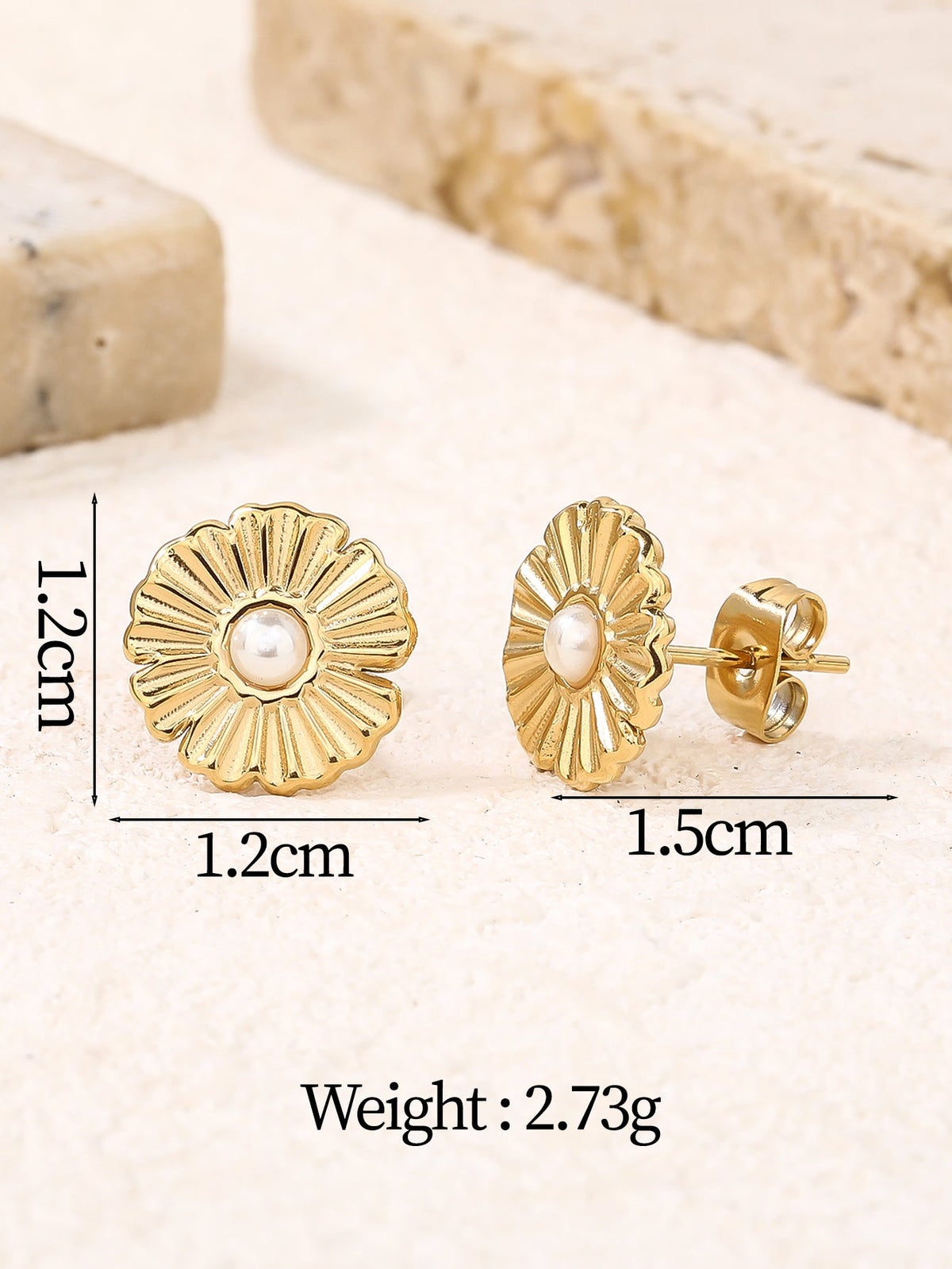Tiny Pearl Sun Flower Stud Earrings, Petite 1.2cm