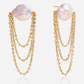 Pearl Layered Chain Drop Earrings, Gold & Silver Tones