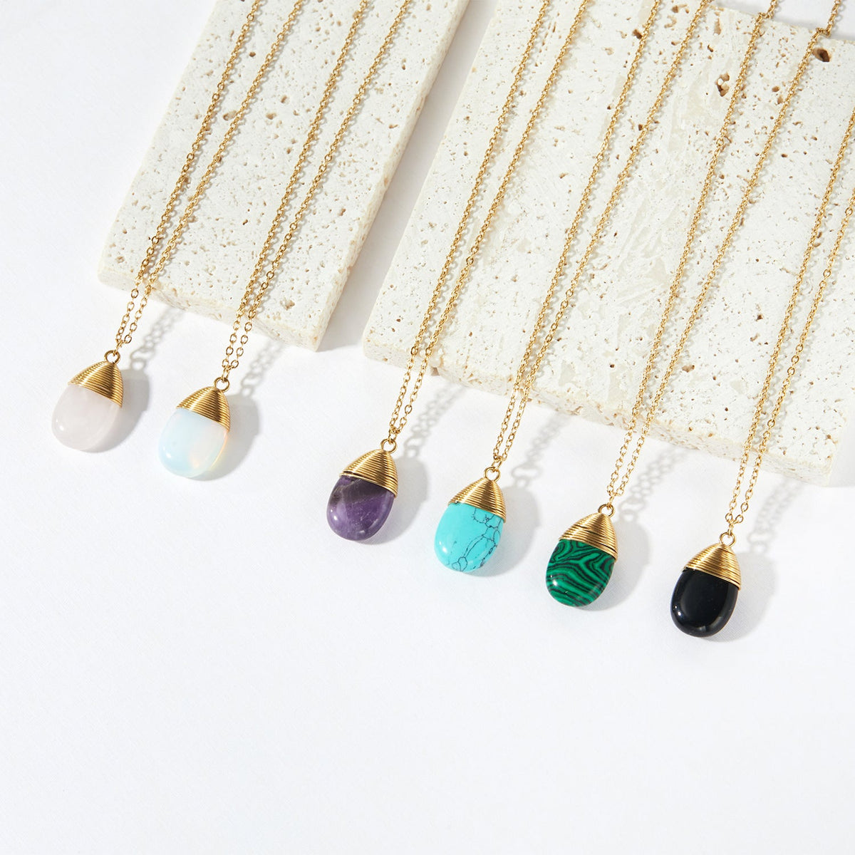 Wire-Wrapped Teardrop Gemstone Layering Necklace