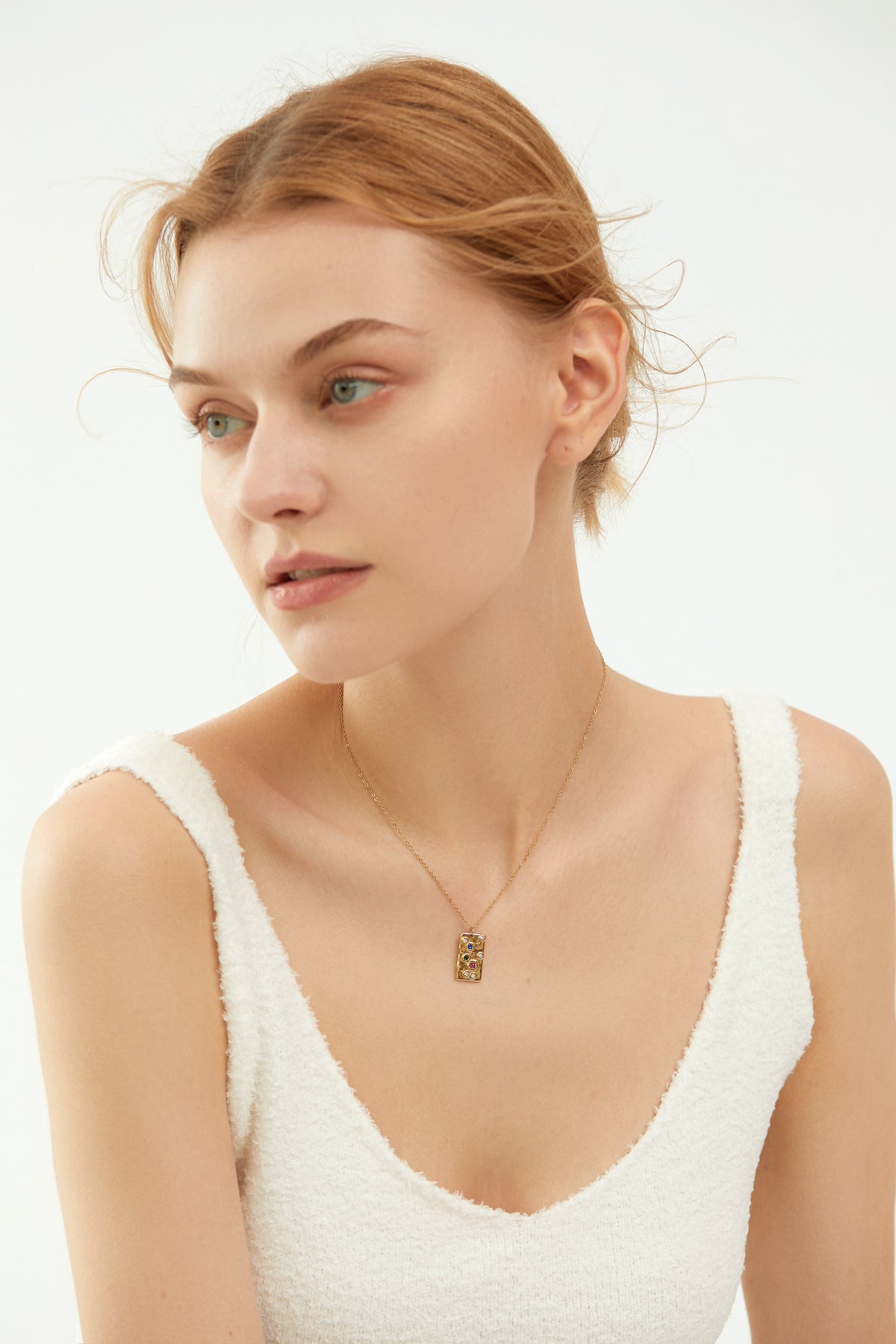 Colorful CZ Gold Pendant Necklace