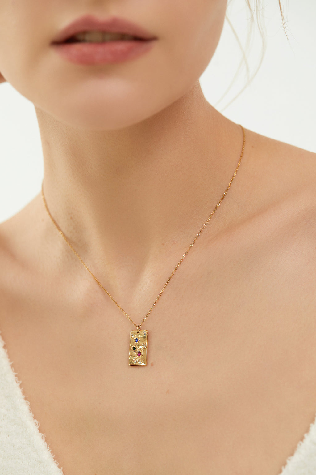 Colorful CZ Gold Pendant Necklace