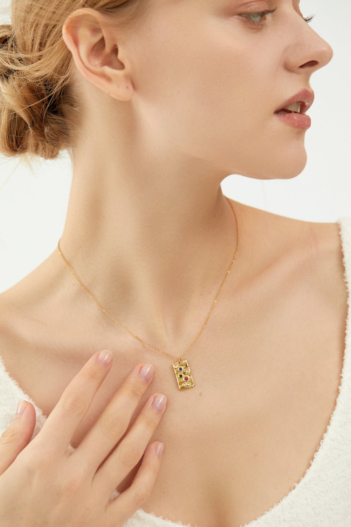 Colorful CZ Gold Pendant Necklace