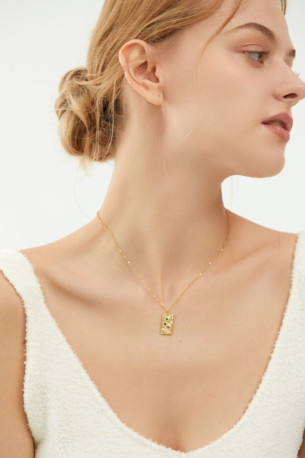 Colorful CZ Gold Pendant Necklace