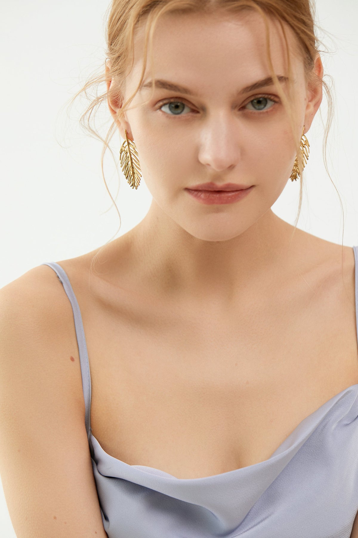 Large Tropical Palm Leaf Stud Earrings, Openwork 5cm