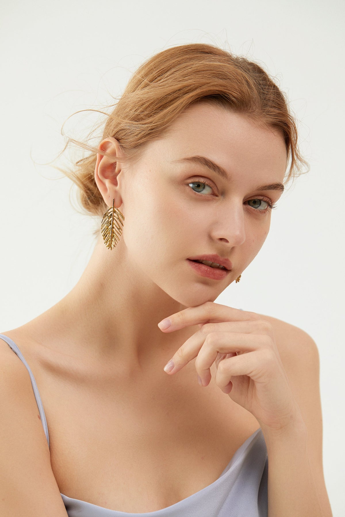 Large Tropical Palm Leaf Stud Earrings, Openwork 5cm