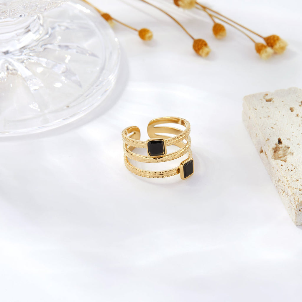 Triple-Band Black Square Wrap Ring