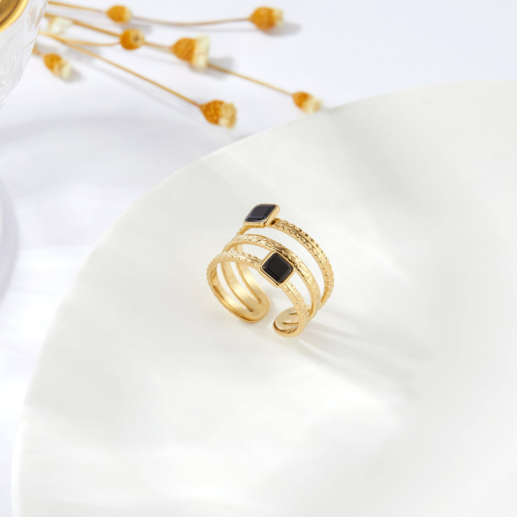 Triple-Band Black Square Wrap Ring
