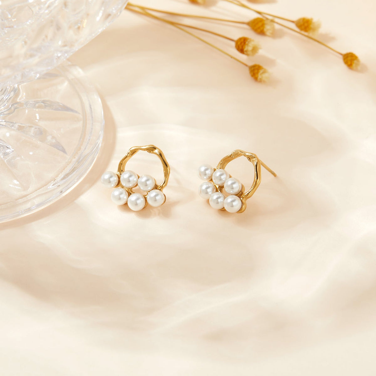 Gold Pearl Dangle Drop Earrings, Compact 1.7cm Style