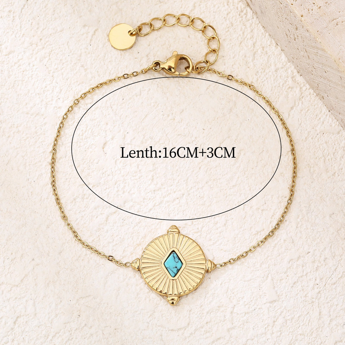 Rhombus-Cut Turquoise Link Bracelet, 18K Gold Plated Adjustable Stacking Chain