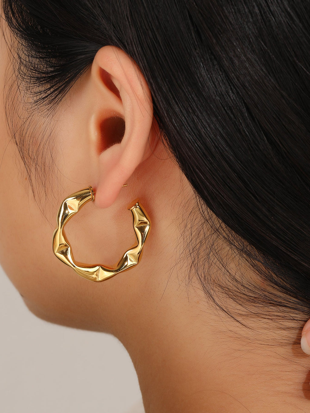 C-Shaped Hoop Earrings, Bold 3.5cm Contemporary Twist