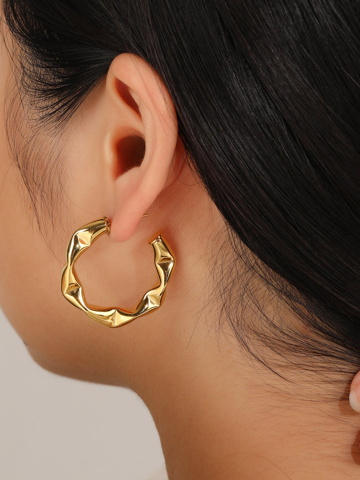 C-Shaped Hoop Earrings, Bold 3.5cm Contemporary Twist