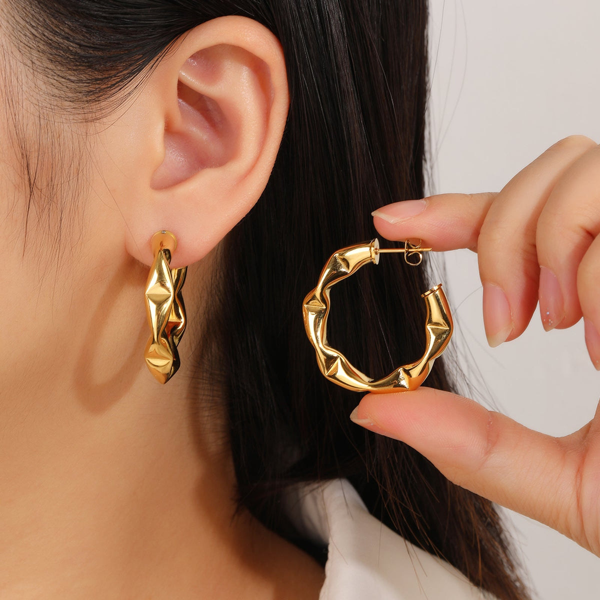 C-Shaped Hoop Earrings, Bold 3.5cm Contemporary Twist