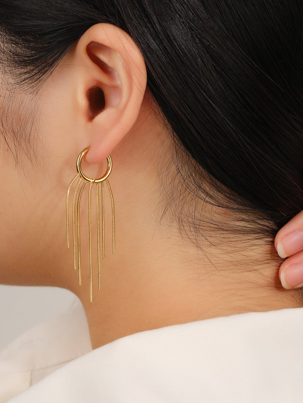 Long Tassel Gold Dangle Earrings, Lightweight 6cm