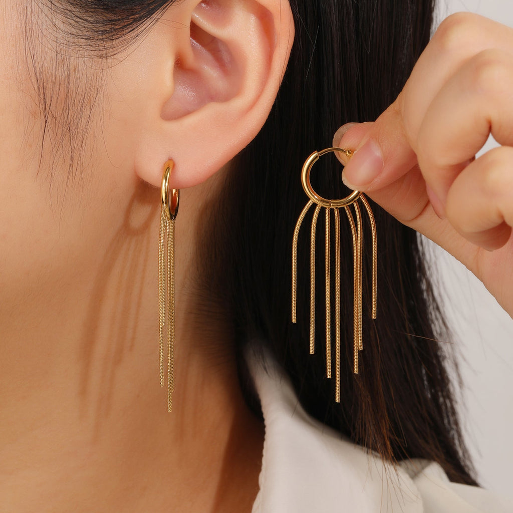 Long Tassel Gold Dangle Earrings, Lightweight 6cm