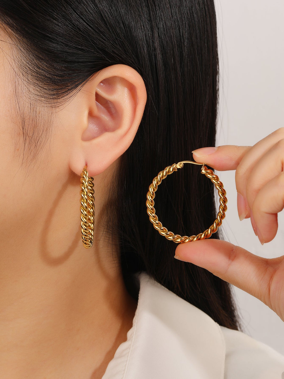 Twisted Rope Chunky Hoop Earrings, Luxurious 14.9g Weight