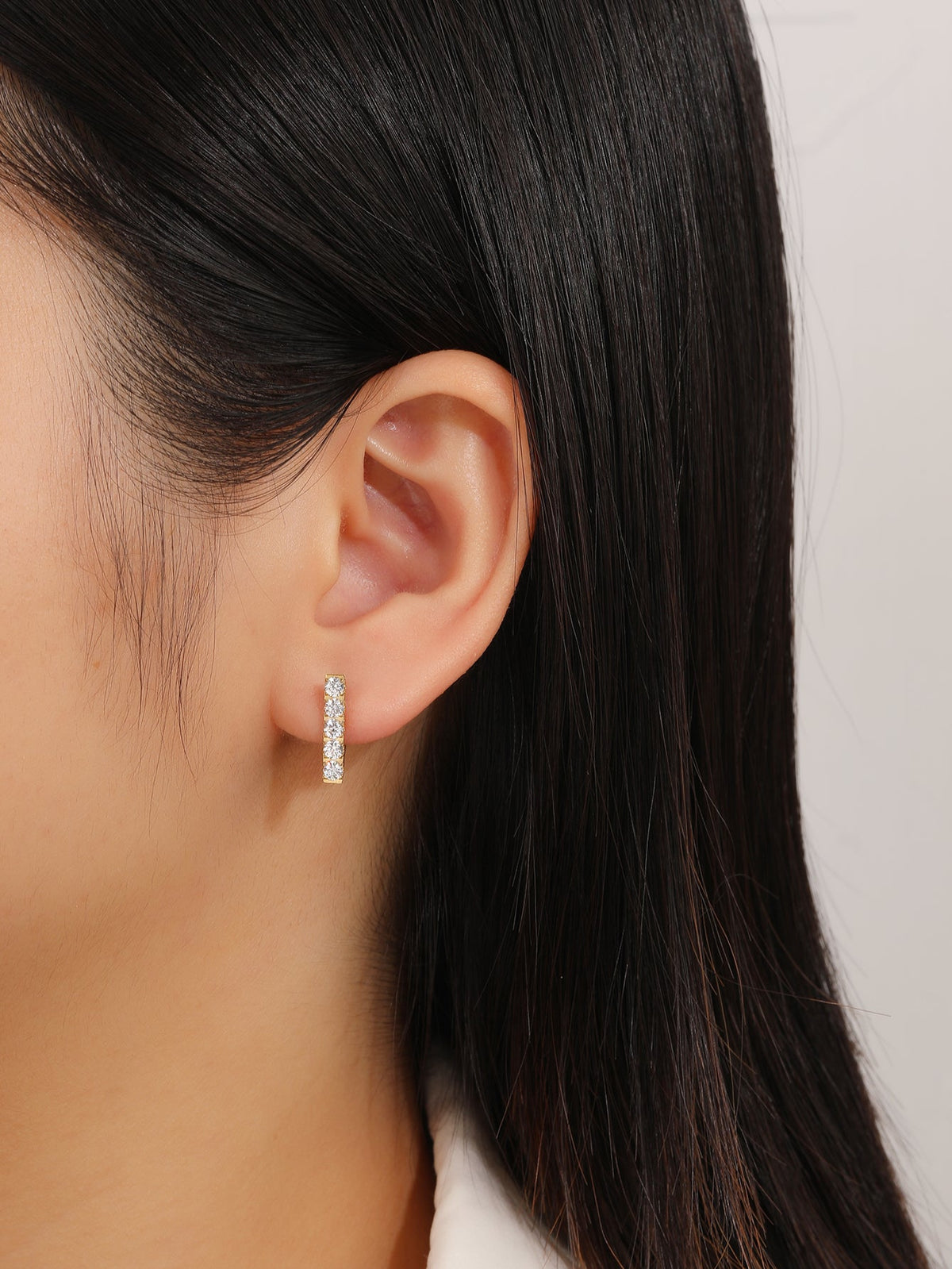 V-Shaped CZ Huggie Earrings, Ultra-Slim 1.5cm