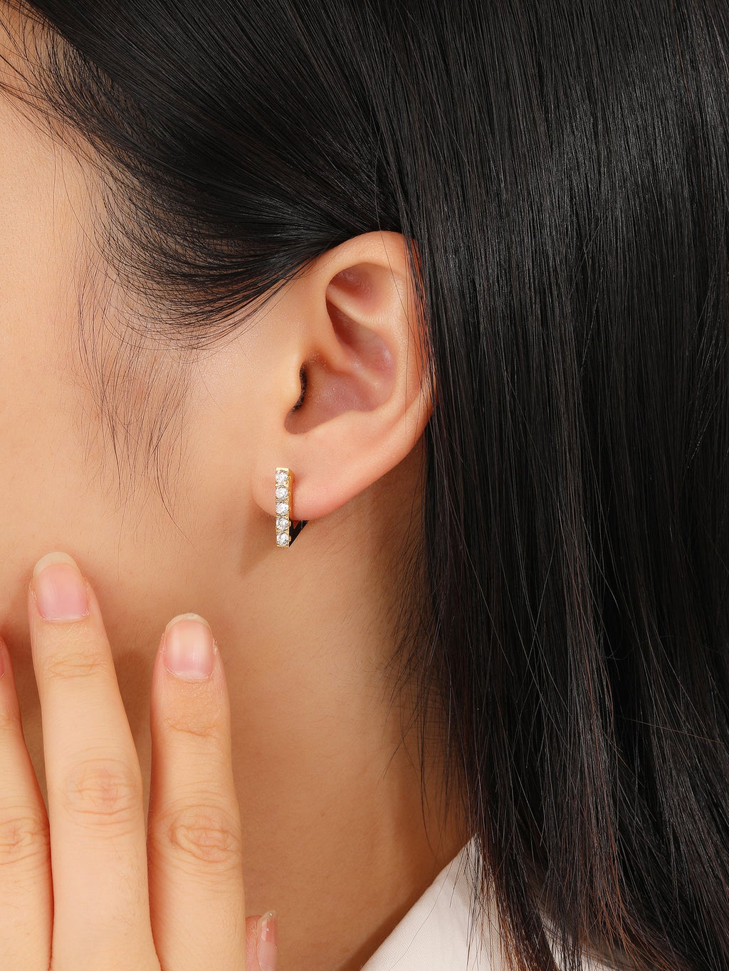V-Shaped CZ Huggie Earrings, Ultra-Slim 1.5cm