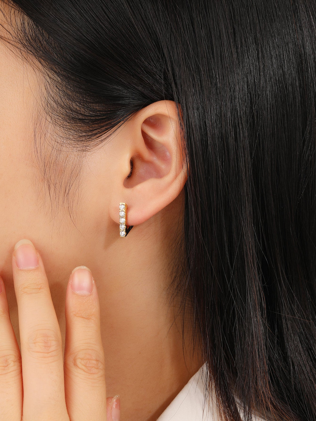 V-Shaped CZ Huggie Earrings, Ultra-Slim 1.5cm