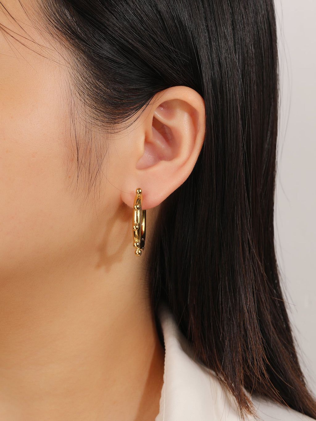 Chunky Beaded Statement Hoop Earrings, Textured 3cm