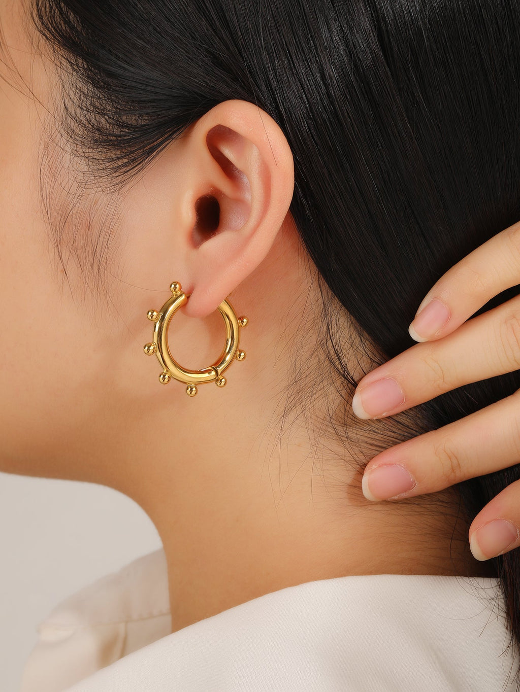 Chunky Beaded Statement Hoop Earrings, Textured 3cm